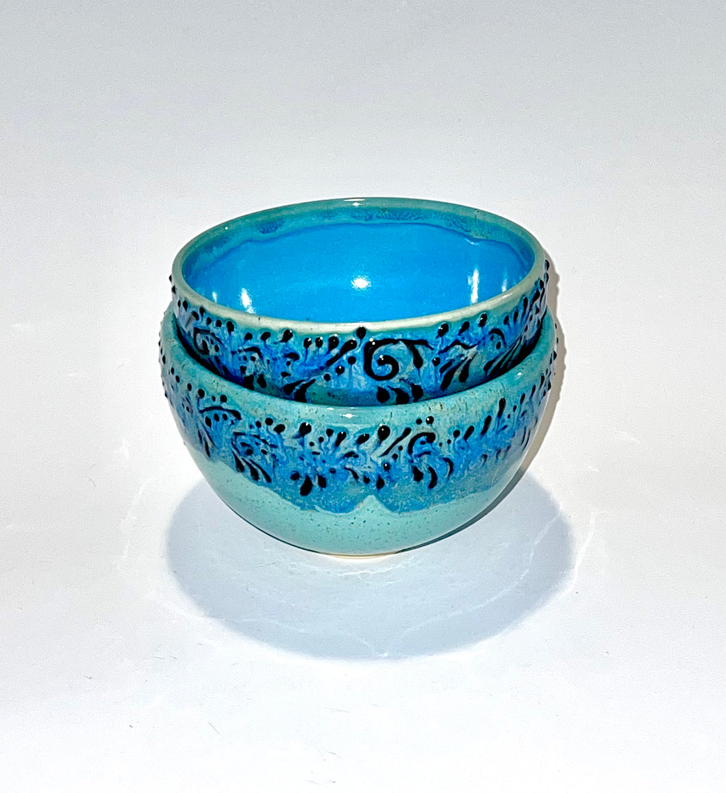 Aquamarine Slip Trailed Bowl