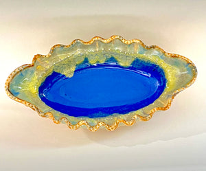 Handmade Azure Oval Serving Bowl