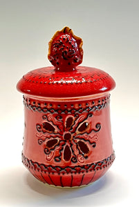 Handmade Pottery Garlic Keeper in Ruby