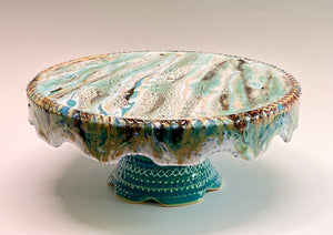 Handmade Pottery Cake Stand in Oil Spots