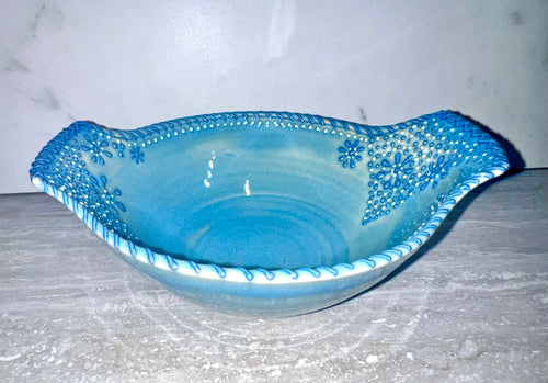 Sky Blue Pottery Bowl With Handles