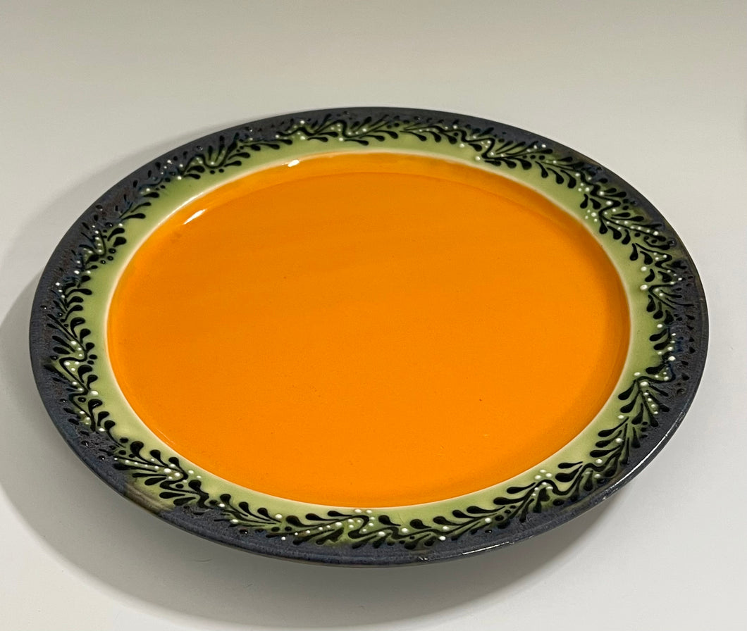 Handmade Happy Orange Pottery Dinner Plate