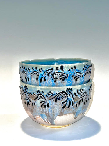 Blue Slip Trailed Bowl