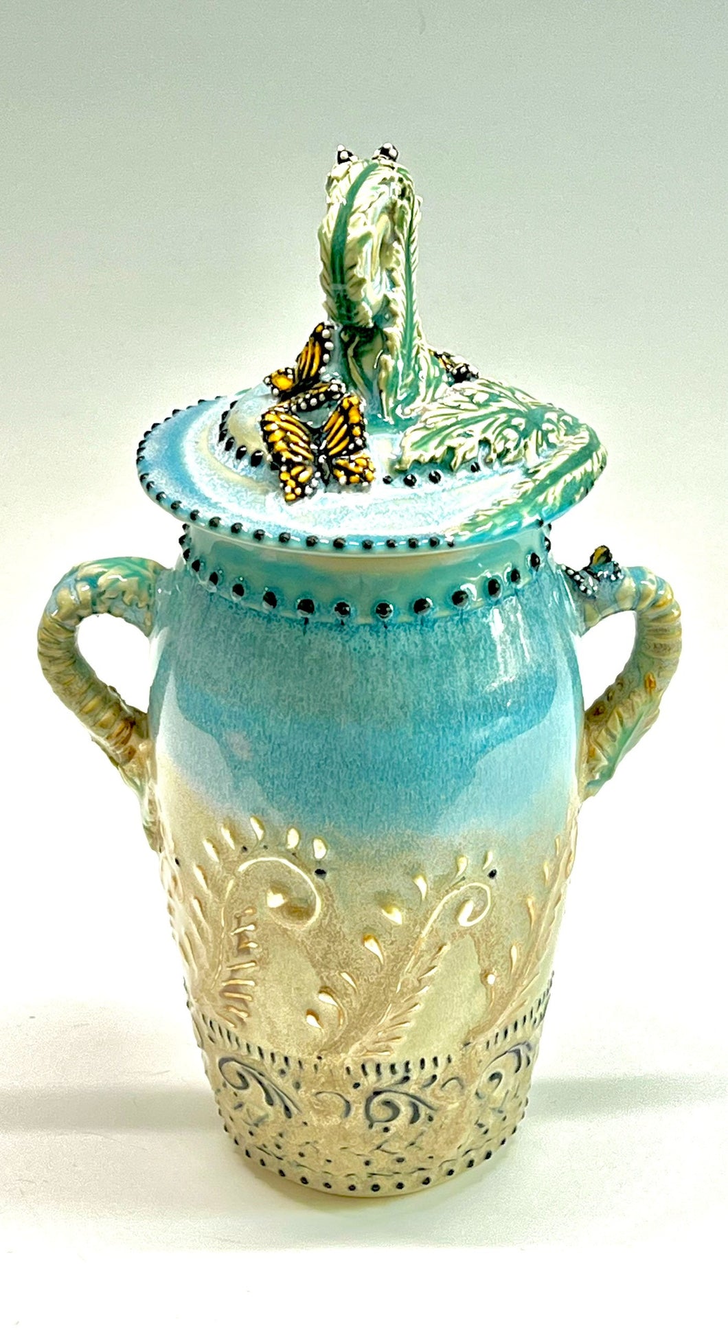 Handmade Pottery Butterfly Jar