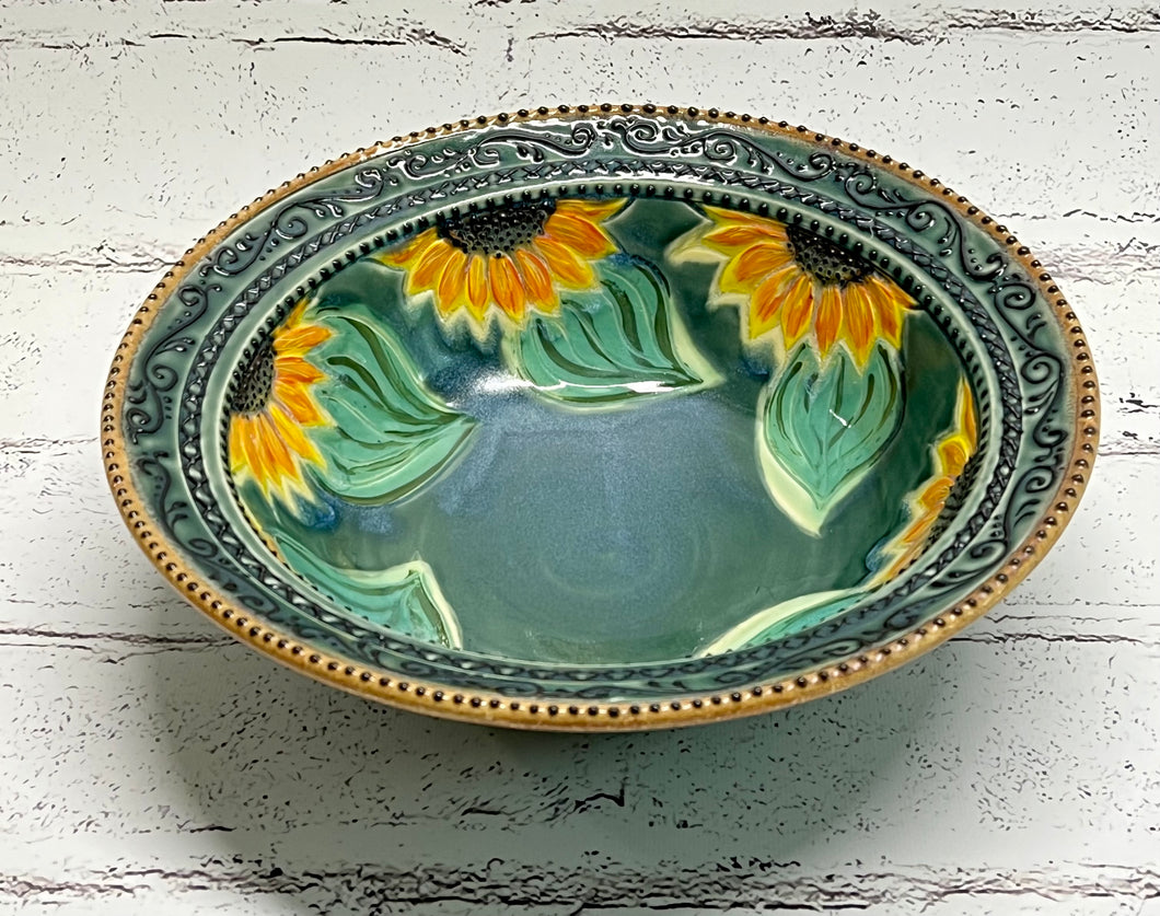Handmade Wide Rimmed Sunflower Bowl