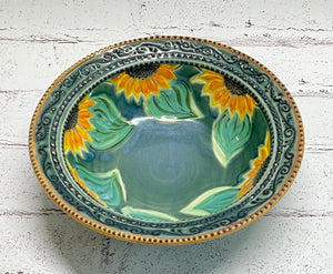 Handmade Wide Rimmed Sunflower Bowl