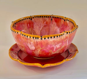 Handmade Crimson Berry Bowl with Plate