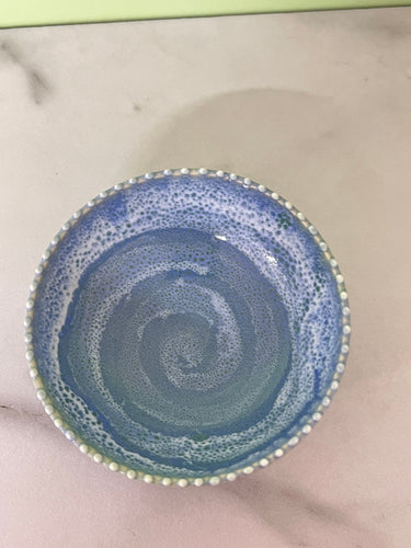 Handmade Pottery Blue Swirl Prep Bowl