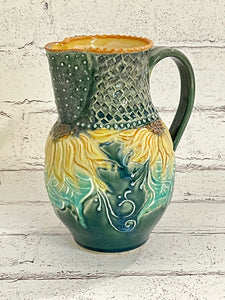 Handmade Pottery Sunflower Pitcher