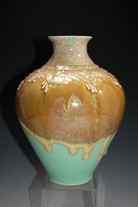 Studio Pottery. Pottery Vase With Original Art Slip Trailed Design. High Fired In An Electric Kiln. Handcrafted Home Decor.