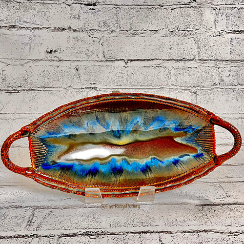 Hand Built Pottery Boat Platter with Handles