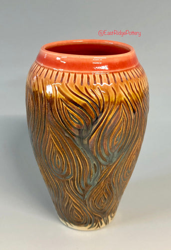 Handmade Pottery Carved Bark Vase